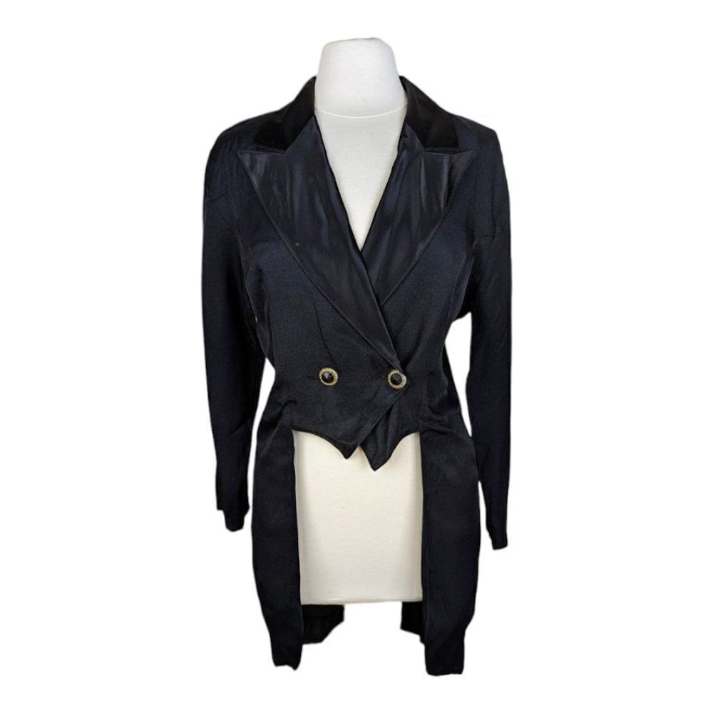 Vintage 80s Black Tailcoat Tuxedo Jacket Double Breasted Steampunk Victorian